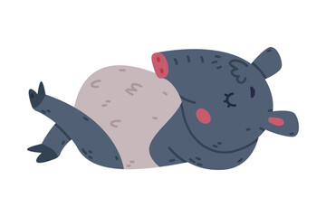 Cute Grey Tapir Animal with Proboscis Lying and Smiling Vector Illustration