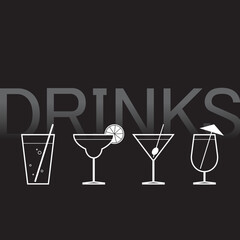 Drinks menu cover design with vector cocktails icons