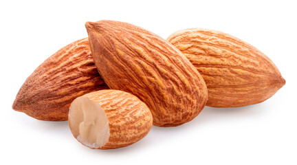 Roasted Delicious Almond isolated on white background, Roasted Almond on white With work path.