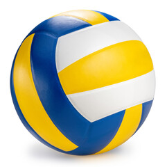 Blue and Yellow Volleyball ball isolated on white background, Volleyball ball sports equipment on white With work path.