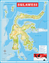 vector Map of tourism and administrative Sulawesi Indonesia