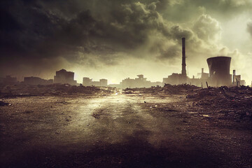 Fototapeta na wymiar Nuclear wasteland, Illustration of a post-apocalyptic city