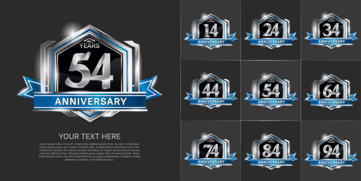 set of anniversary with silver color and blue ribbon can be use for celebration event