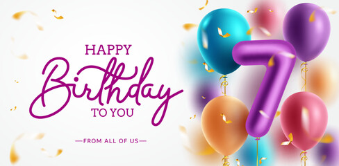 Birthday greeting vector design. Happy birthday greeting text with colorful balloons and confetti elements for birth day milestone celebration. Vector illustration.
