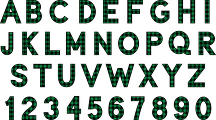 Buffalo Plaid Alphabet Letters and Numbers Graphic Set - Green