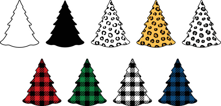 Buffalo Plaid And Leopard Print Christmas Tree Clipart