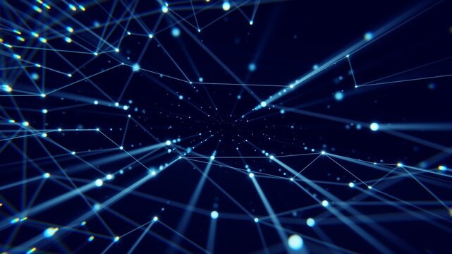 Network web Technology digital wave background concept. Beautiful motion waving dots texture with glowing defocused particles. Cyber or technology background.