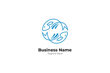 Two blue fish logo with circular shape in linear design style