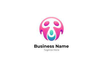 Obraz premium Family care logo with circle shape in pink and green gradient colors
