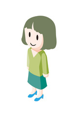 緑の服を着て微笑む、ボブヘア―の若い女性