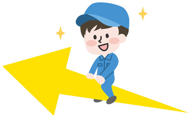 やじるしに乗る作業員