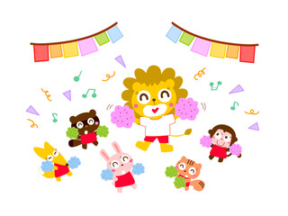 ポンポンで踊る動物たち