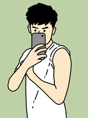 Fototapeta premium cute man cartoon on green background