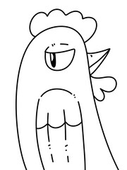 black and white of cute chicken cartoon for coloring