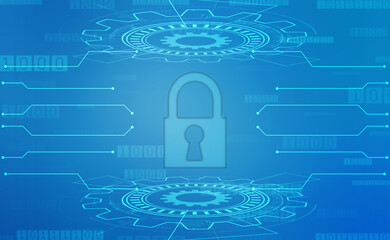 Digital Padlock on abstract technology background, Technology security concept. Modern safety digital background. Protection system, Cyber Security and safety information, personal data concept