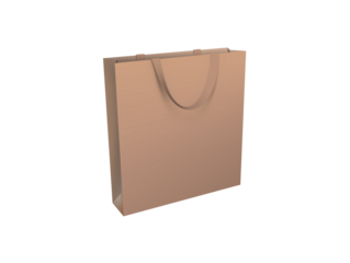 Isolated golden shopping bag with brown handle on transparent background