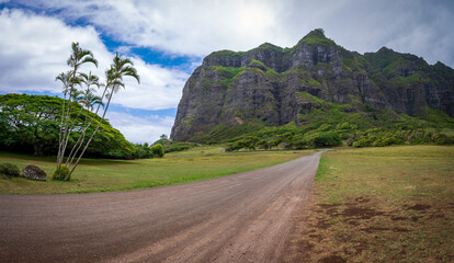 Rain clouds over Kualoa Ranch, Oahu, Hawaii