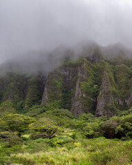 Rain clouds over Kualoa Ranch, Oahu, Hawaii