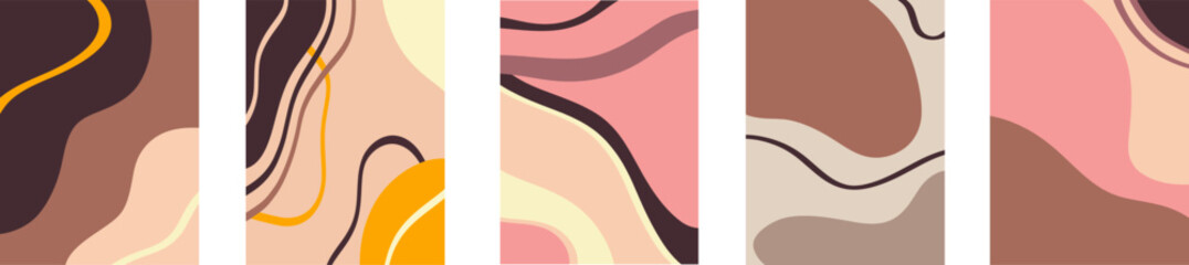 Abstract modern templates with nude neutral tones. Minimalistic trend abstract design with various natural shapes in pastel neutral colors.