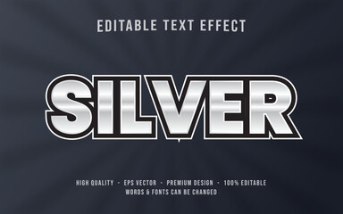 Silver text effect. Stainless text effect. Metallic text effect. Steel text effect. Editable font style. Editable text style effect.