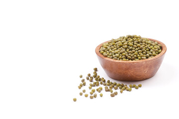 mung bean on bowl and white background with space for graphics 