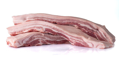 Slide pork belly rew or streaky pork on white background