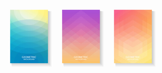 Vector set of gradient geometric backgrounds in bright pastel colors. For book cover, notebook cover, brochure, poster, flyer, web banner, etc.