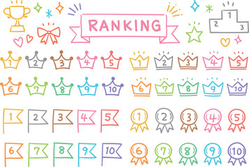 カラフルな手書きのランキングアイコンセット