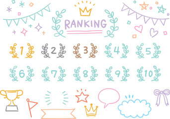 カラフルな手書きのランキングアイコンセット