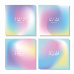 Vector set of mesh gradient backgrounds in holographic pastel colors. Abstract gradient backgrounds in soft rainbow colors. For social media post, cover, package, web design, etc.