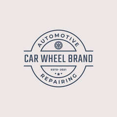 Vintage Retro Badge Emblem Logotype Car wheel Logo With Tire silhouette Design Linear Style