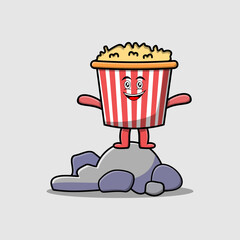 Cute cartoon Popcorn character standing in stone vector illustration cartoon style