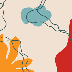 Square abstract poster with leaves and hand drawn organic shapes.