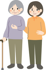 片麻痺　杖　介護士