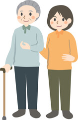 片麻痺　杖　介護士