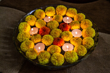 Arrangement of lamps during Diwali celebration in Indian homes, in Pune.