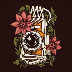 Colorful Skeleton Hand Taking Picture With Camera