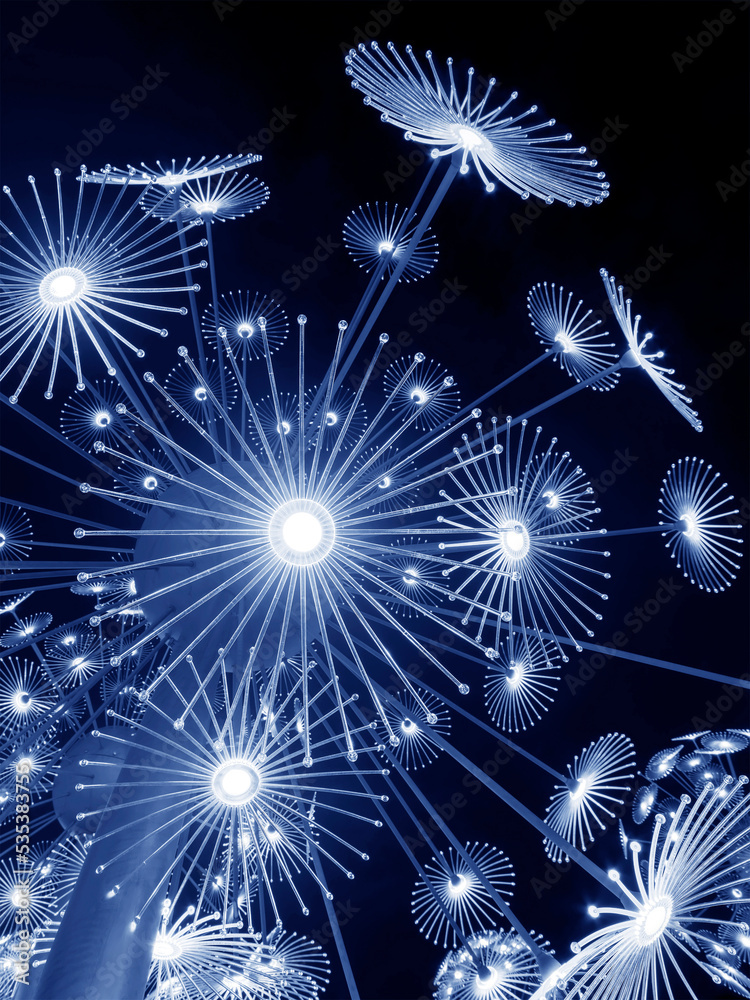 Poster abstract neon glowing flower. bright sparkling background. psychedelic background