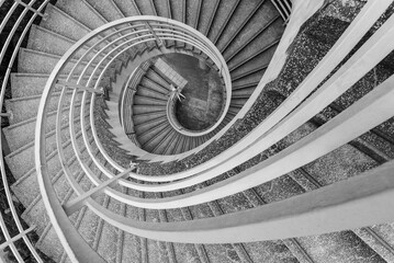 Empty modern spiral stairway, viewed from top