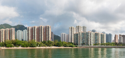 Fototapeta na wymiar Panorama of residential district in Hong Kong city