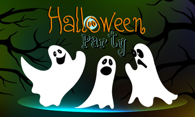 Halloween party. Vector banner with ghosts.