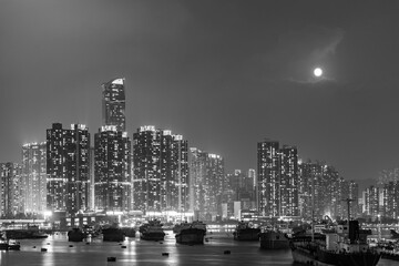 Fototapeta na wymiar Night scenery of skyline and harbor of Hong Kong city