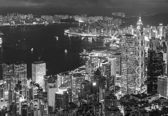 Victoria Harbor of Hong Kong city at night