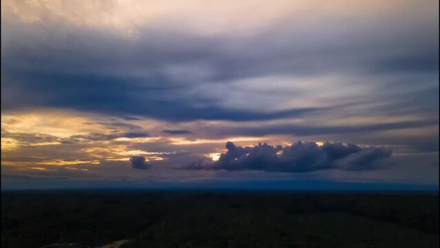 View over sunset over Amazon river with rainforest in Ecuador