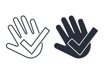 Obraz premium Hand with confirmation, tick. Personal choice, approval. Vector illustration icons isolated on bnl background.