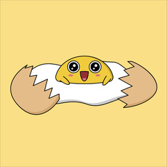 cute kawaii cracked egg vector design illustration line art