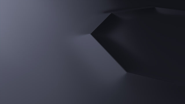 Minimalist Background with Embossed Octagon. Black Surface with Raised 3D Shape. 3D Render.