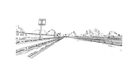 Obraz premium Building view with landmark of Padua is the city in Italy. Hand drawn sketch illustration in vector.