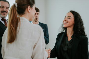 professional business people shaking hands in the office. Finishing successful meeting. businessman persons handshake with partner teamwork, concept of partnership approve a job agreements deal