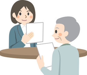 高齢者　女性　案内　説明